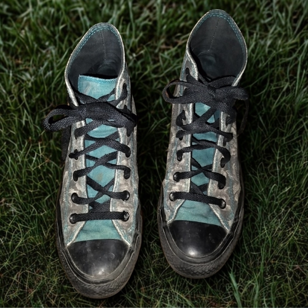 Converse Floral High-Tops in Black and Teal